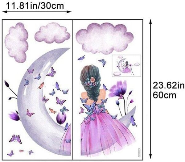 Advait Design Cute Girl on Moon with Butterflies Wall Sticker - Image 6