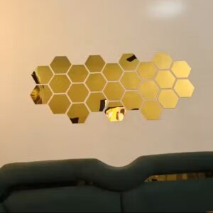 VSA OLLIVANDERS 3D Golden Mirror Wall Stickers – Hexagon + Butterfly Set