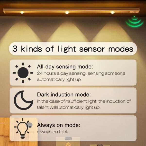 ABFASHION Motion Sensor LED Light USB Rechargeable | Stepless Dimming | 3 Modes | 6500K Night Light | 15.74in (40cm) - Image 5