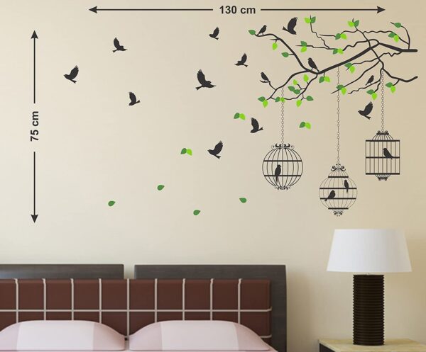 Decorative Tree Cages Birds Wall Sticker - Image 3