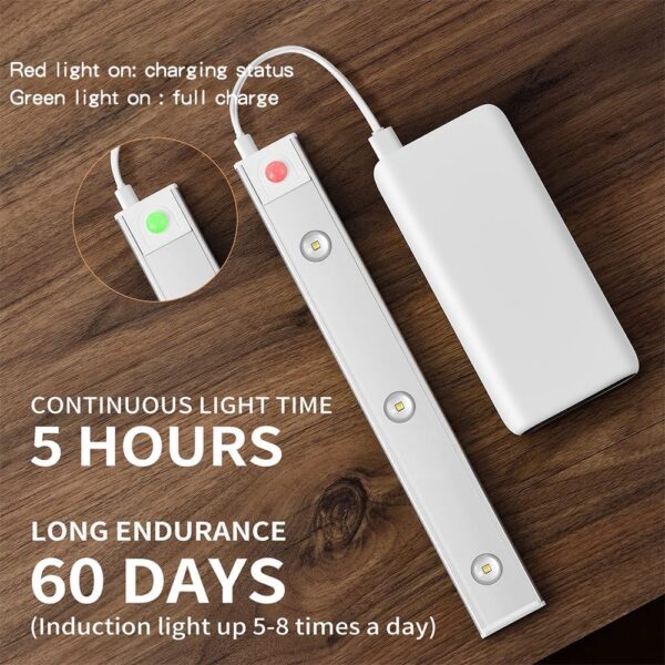 ABFASHION Motion Sensor LED Light USB Rechargeable | Stepless Dimming | 3 Modes | 6500K Night Light | 15.74in (40cm) - Image 2