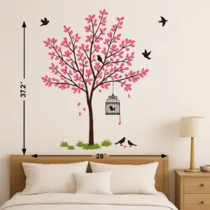 Pink Tree With Birds Cage And Nest(Pack of 1)