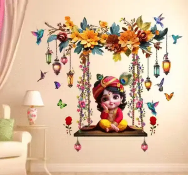 Design Zoo Little Krishna Ji with Butterflies & Flowers Wall Sticker - Image 2