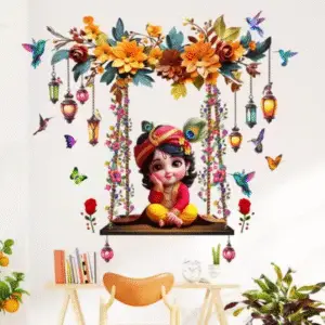 Design Zoo Little Krishna Ji with Butterflies & Flowers Wall Sticker