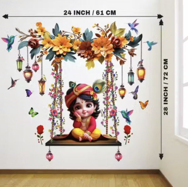 Design Zoo Little Krishna Ji with Butterflies & Flowers Wall Sticker - Image 3