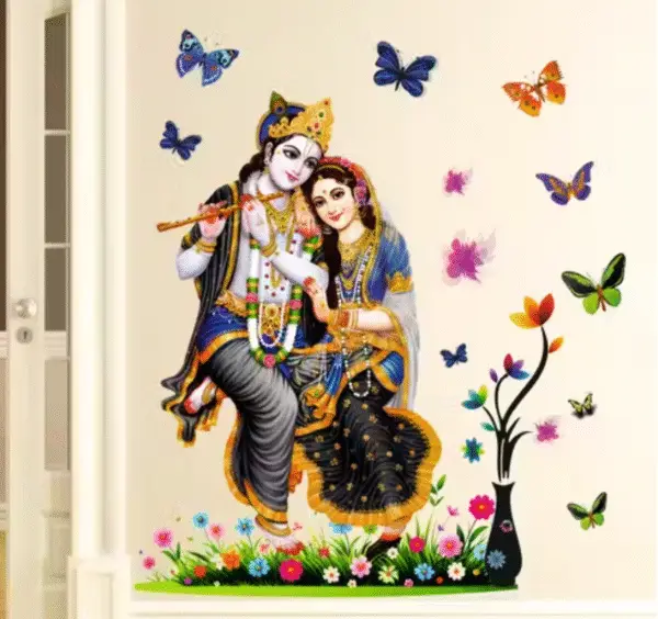 Radha Krishna Vinyl Wall Sticker – Multicolor | 84x76cm