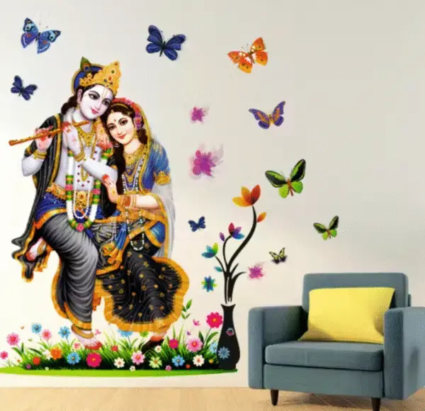 Radha Krishna Vinyl Wall Sticker – Multicolor | 84x76cm - Image 2