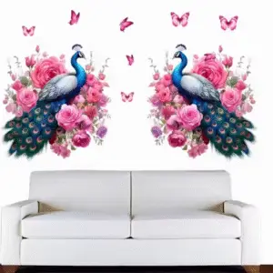 Decorative 2 Peacock With Pink Flower Wall Sticker
