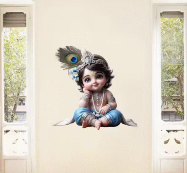 Cute Krishna Sky Blue Wall Sticker – For Kids Room & Living Room