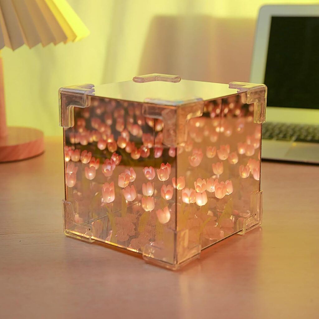 Infinity Mirror Tulip Night Light | 30 Flowers Led Decorative Lamp