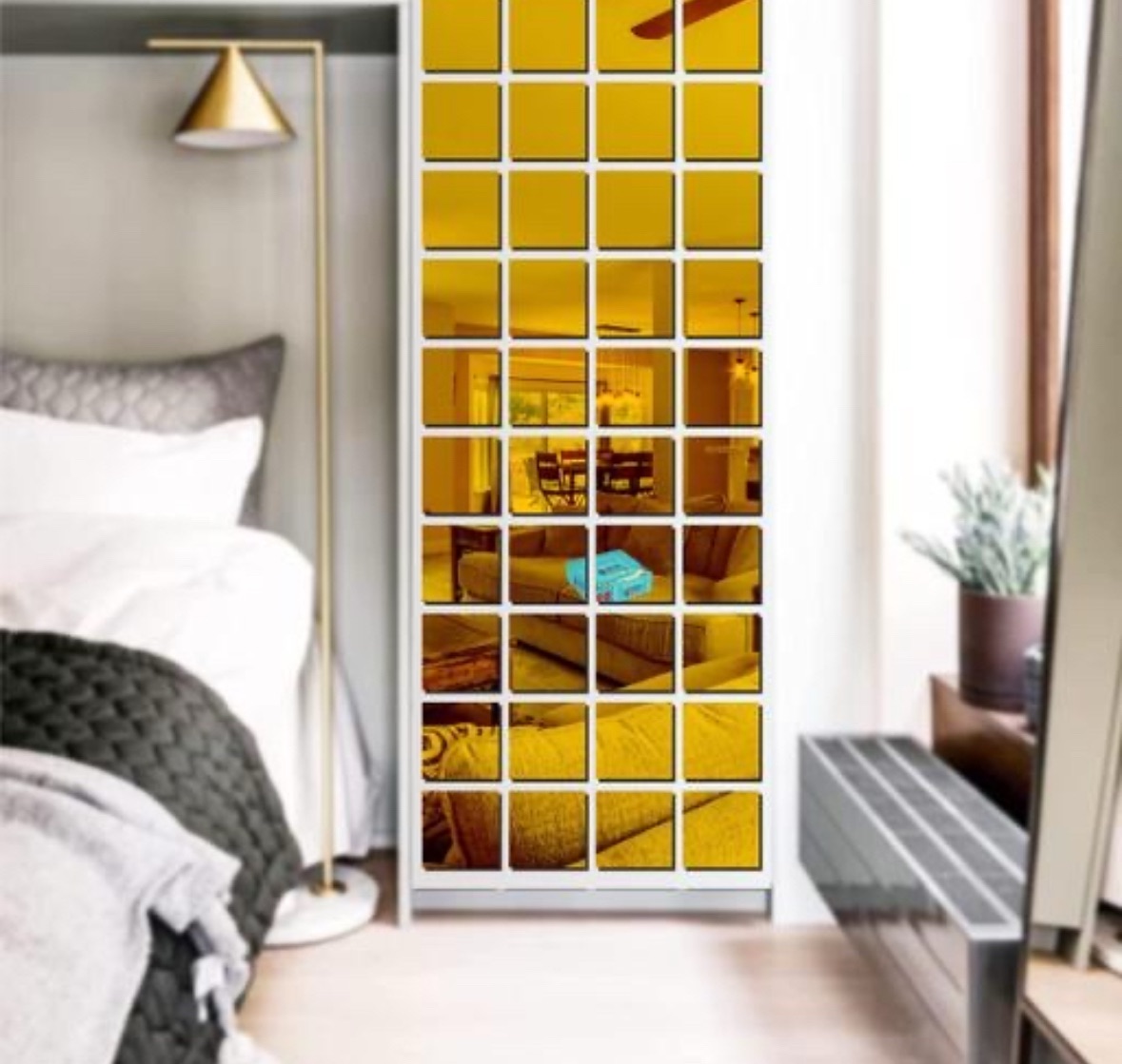 28 Big Square Blue Acrylic Wall Mirror Stickers
